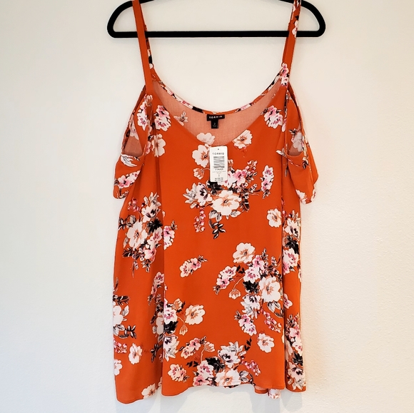 torrid Tops - Torrid Orange Floral Crepe Cold shoulder Top Size 2x